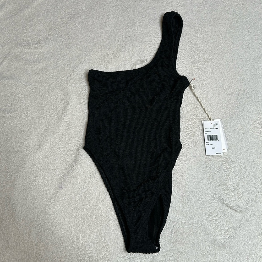 NWT! Good American Always Fits One Shoulder Bodysuit in Black Size XS - Picture 2 of 9